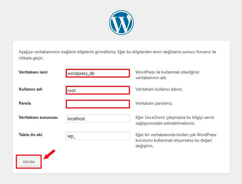 localhostta wordpress kurulumu