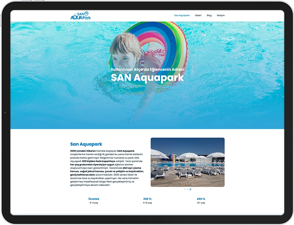 san aquapark kurumsal web tasarım çalışması