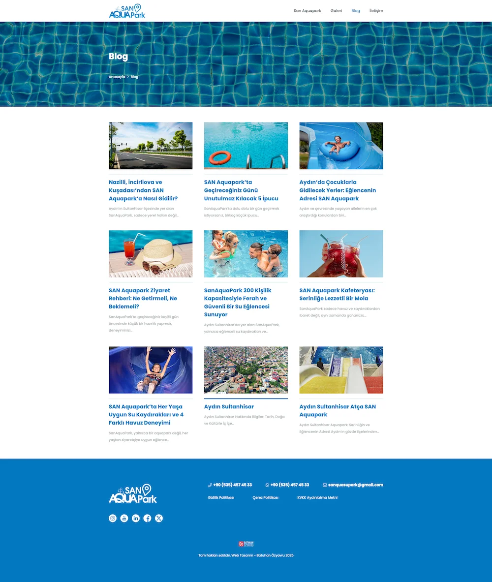 san aquapark kurumsal web tasarım çalışması
