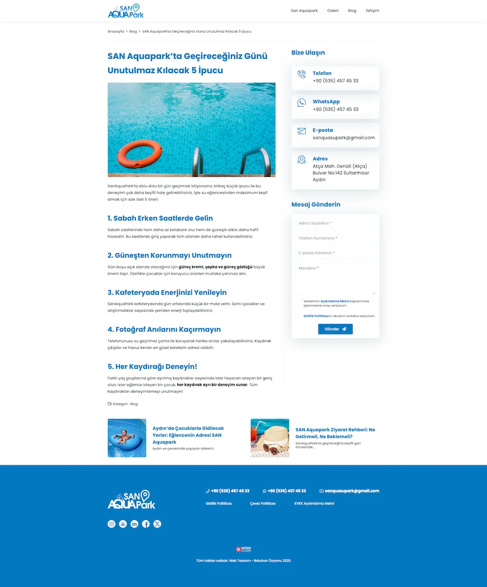 san aquapark kurumsal web tasarım çalışması